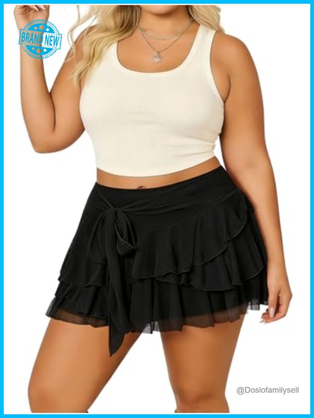 Plus Size High Waist Ruffle Mini Skirt Mesh Layered Skort